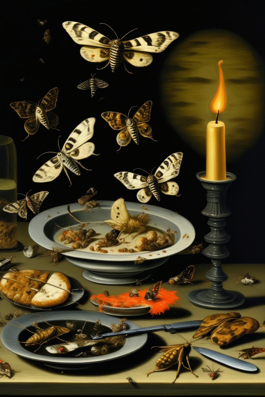 00032-1455262842-_lora_Pieter Claesz Style_1_Pieter Claesz Style - a still life oil painting of a dinner table with focus on moth flying towards.png